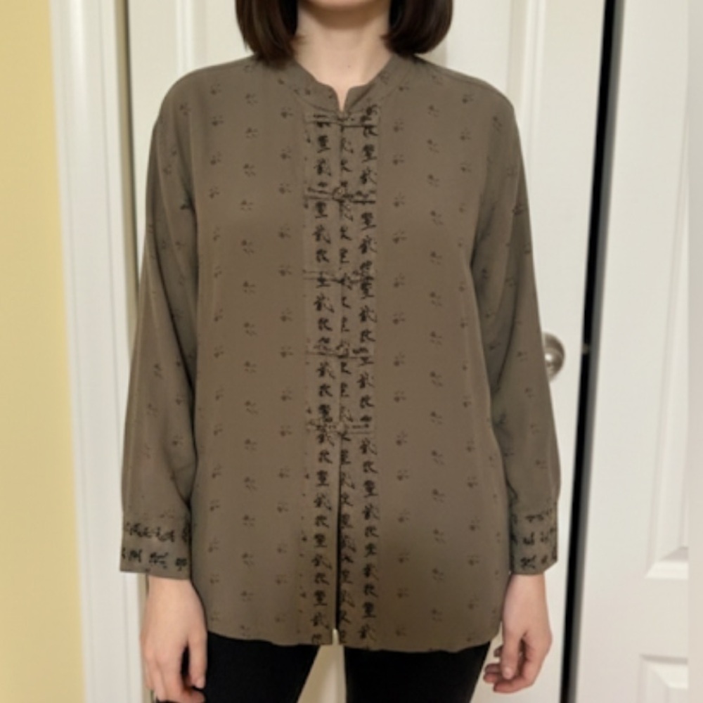 Chico’s Silk Linen Mandarin Style Tunic 3/4 Sleeve Size 2